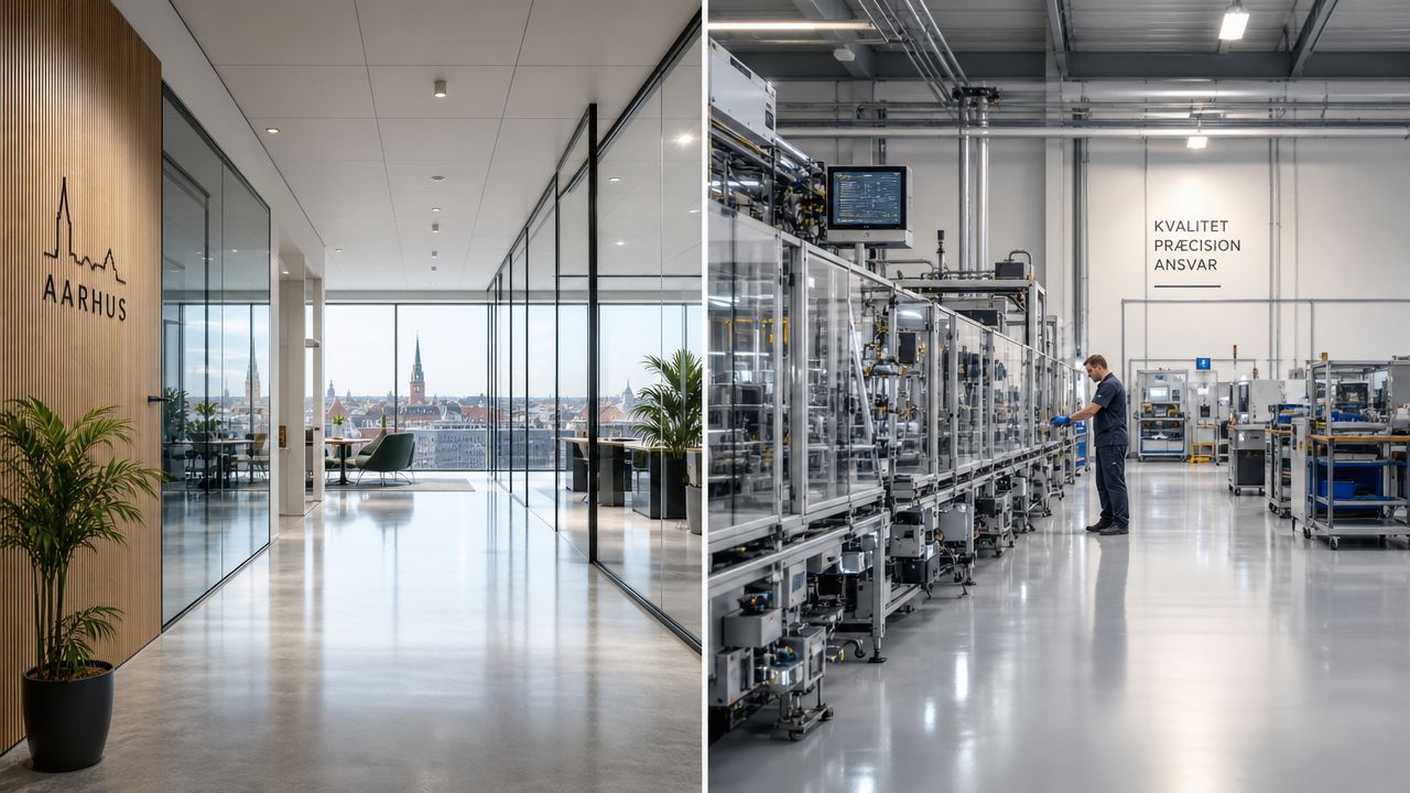 Moderne kontorfaciliteter i Aarhus og en ren produktionshal med fokus på kvalitet, præcision og ansvarlighed.