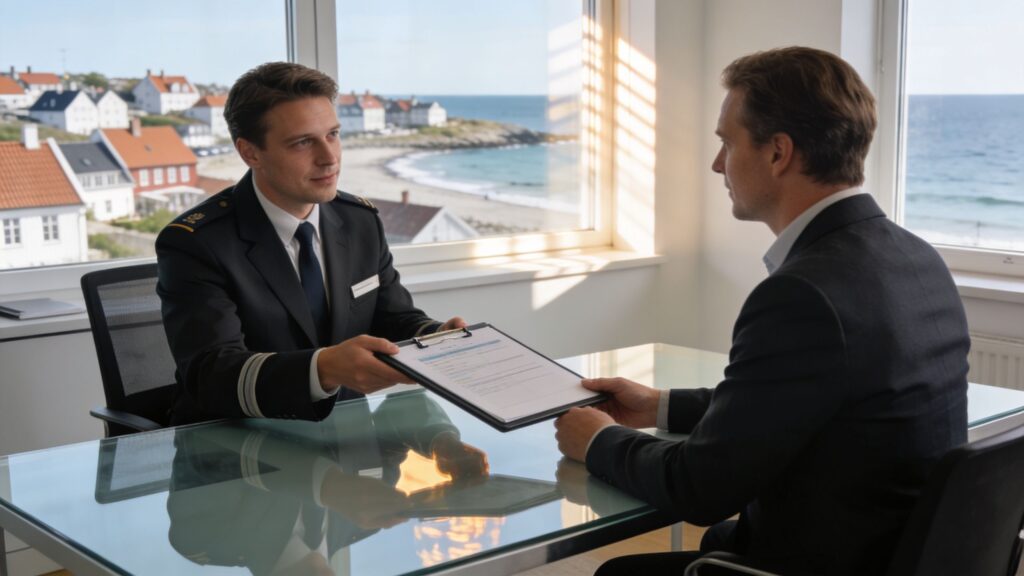 Erhvervsrådgivning i Dansk Erhvervsservice med to professionelle mænd.
